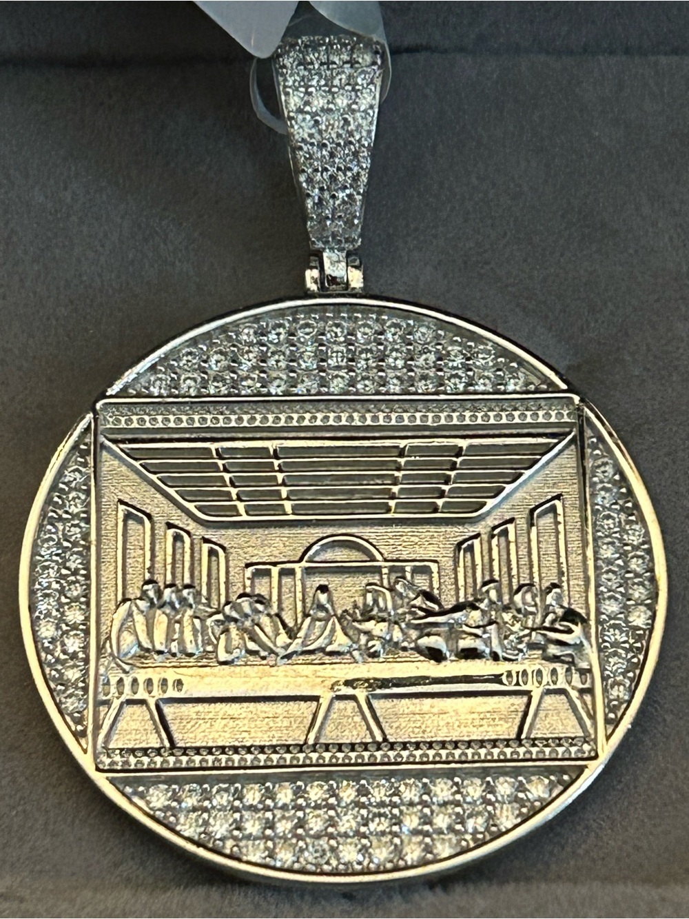 2.50CTW Moissanite Pavé Last Supper Round Pendant Necklace 925 Sterling Silver